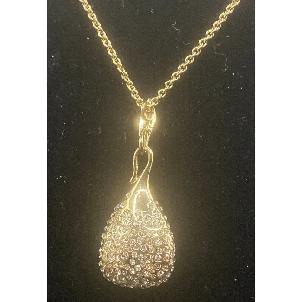 Signed Alexis Bittar Necklace Smoky Mirrored Crystal Teardrop Pendant 32" Gold - Picture 6 of 11